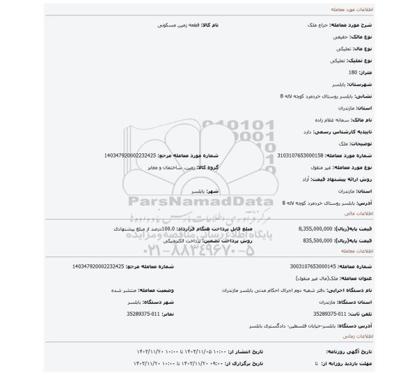 مزایده، ملک