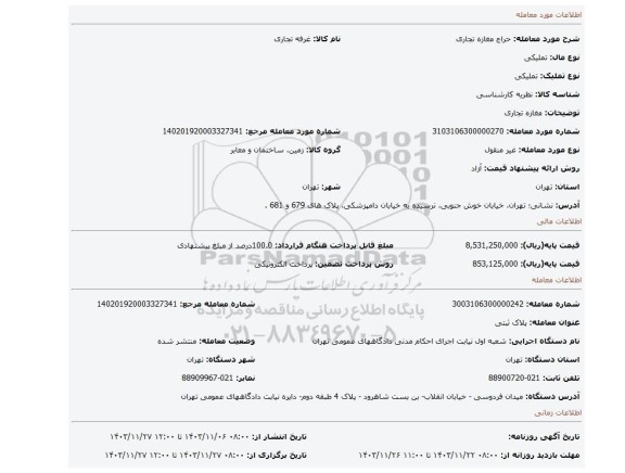 مزایده، مغازه تجاری