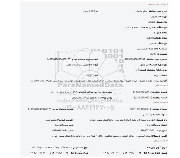 مزایده، آپارتمان