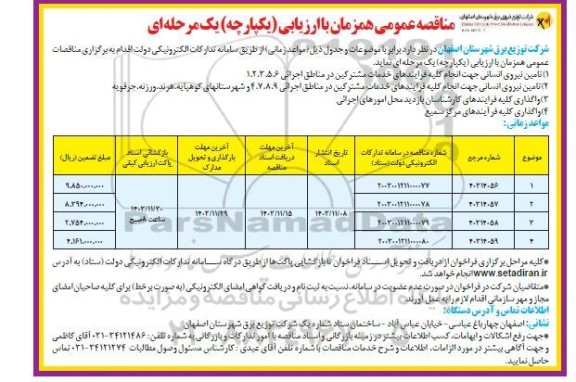 مناقصه تامین نیروی انسانی جهت انجام کلیه فرایندهای خدمات مشترکین ...