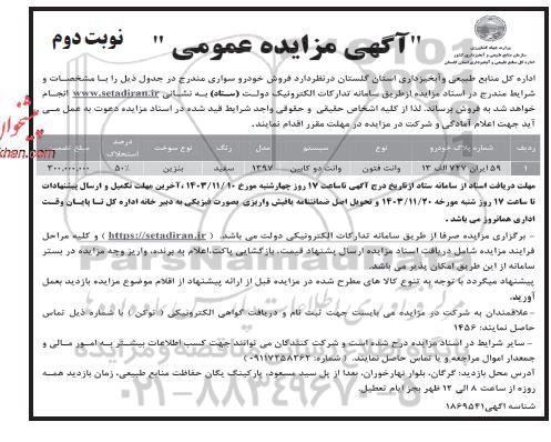 مزایده فروش خودرو سواری نوبت دوم
