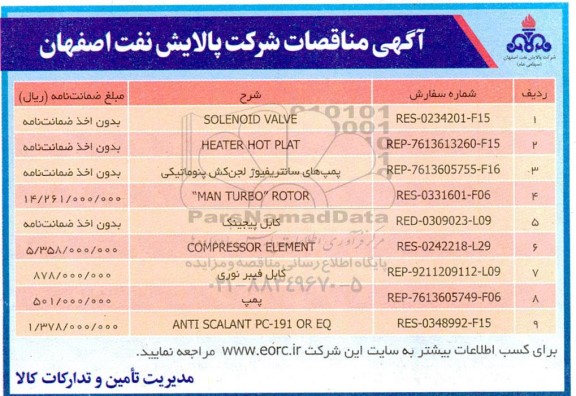 مناقصه SOLENOID VALVE و ...