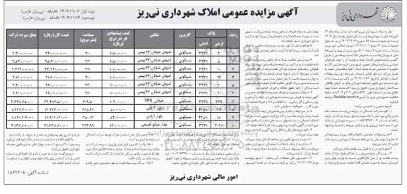مزایده فروش املاک شهرداری، کاربری مسکونی