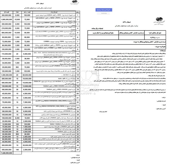 استعلام نصب سیستمهای مخابراتی 