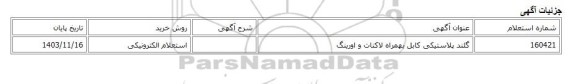 استعلام الکترونیکی، گلند پلاستیکی کابل بهمراه لاکنات و اورینگ