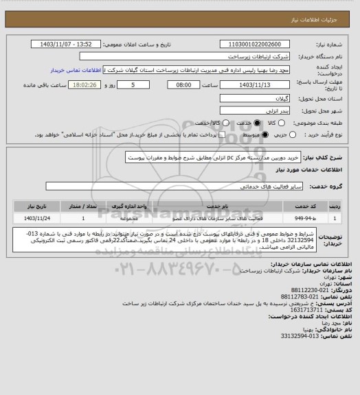 استعلام خرید دوربین مداربسته مرکز pc انزلی مطابق شرح ضوابط و مقررات پیوست