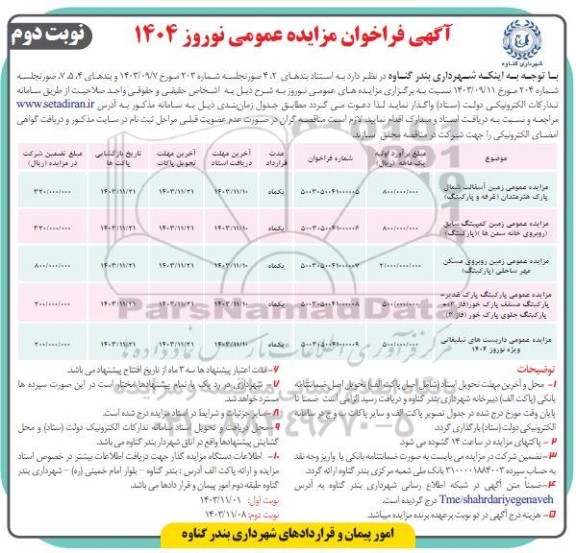 مزایده عمومی زمین آسفالت شمال پارک هنرمندان (غرفه و پارکینگ)...- نوبت دوم 