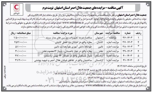 مناقصه و مزایده اجاره مکانها ... نوبت دوم