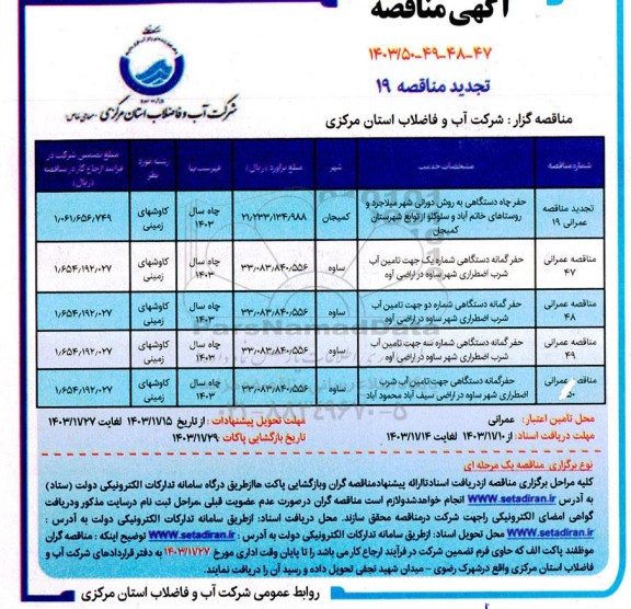 تجدید مناقصه  حفر چاه دستگاهی به روش دورانی شهر... 