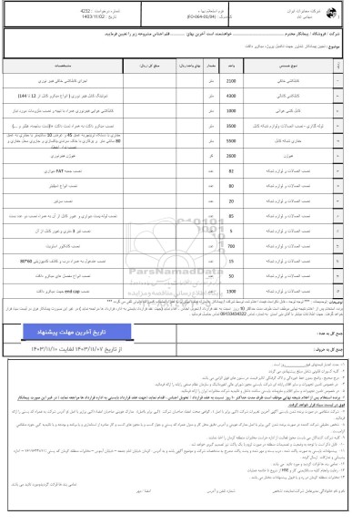 استعلام تعیین پیمانکار شناور جهت تکمیل پروژه میکروداکت