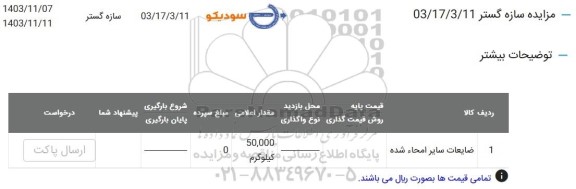 مزایده ضایعات سایر امحا شده