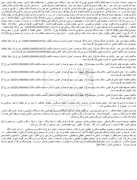 مزایده ششدانگ ملک به پلاک ثبتی  ( 808 /1675 ) 