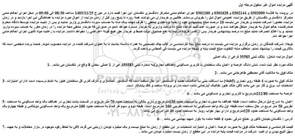 مزایده شش دانگ عرصه و اعیان یک ساختمان با کاربری مسکونی (همکف تجاری)به شماره ثبتى 35583فرعی از 1 اصلی