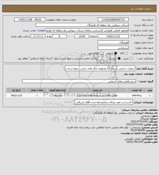 استعلام عملیات اجرایی بتن مگر22 مجموعه بانک های خازنی سطح استان