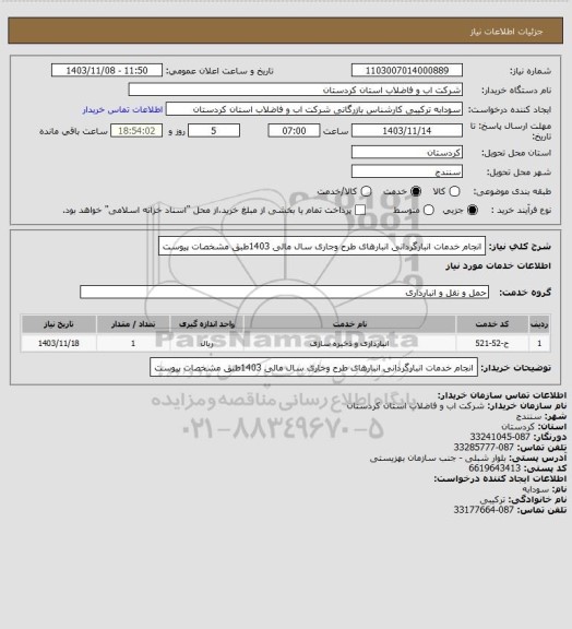 استعلام انجام خدمات انبارگردانی انبارهای طرح وجاری سال مالی 1403طبق مشخصات پیوست