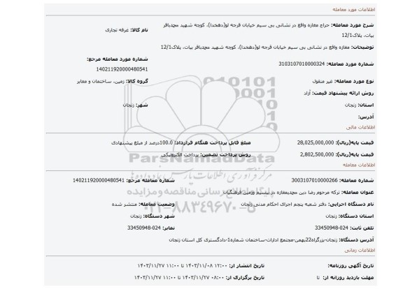 مزایده، مغازه واقع در نشانی بی سیم خیابان قرجه لو(دهخدا)، کوچه شهید محمدباقر بیات، پلاک12/1