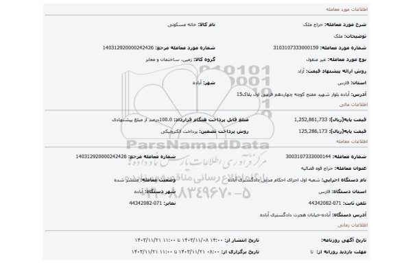 مزایده، ملک