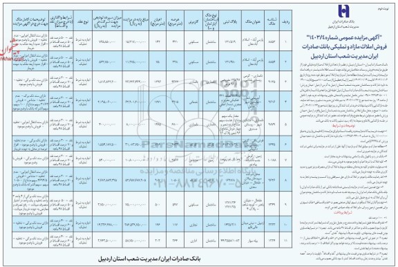 مزایده فروش املاک مازاد و تملیکی - نوبت دوم
