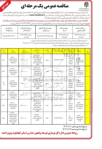 مناقصه تکمیل مدرسه 6 کلاسه لینک ...