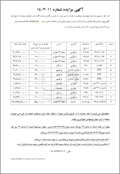 مزایده واگذاری اراضی 