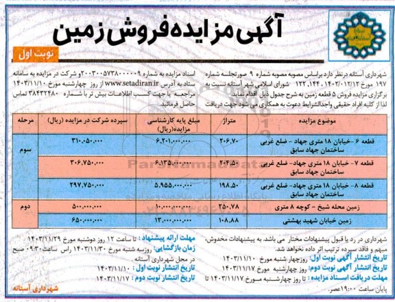  مزایده فروش زمین 
