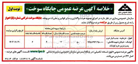 مزایده عرضه عمومی جایگاه های سوخت