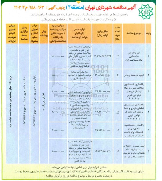 مناقصه حفر ولایروبی چاه جذبی ....