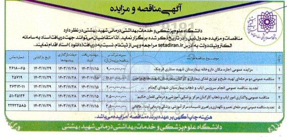مزایده و مناقصه اجاره مکان داروخانه