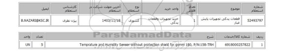 استعلام قطعات یدکی تجهیزات پایش غبار