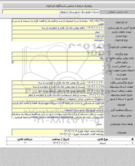 مناقصه, فراخوان شناسائی و جذب سرمایه گذاران نیروگاه خورشیدی فعال و آماده آغاز فرایند اجرا