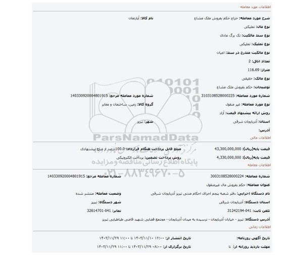 مزایده، حکم بفروش ملک مشاع