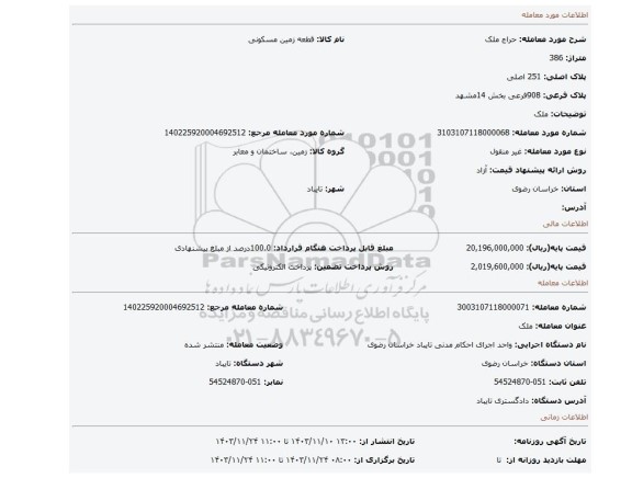 مزایده، ملک