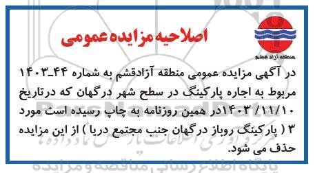 اصلاحیه مزایده اجاره پارکینگهای رو باز سطح شهر
