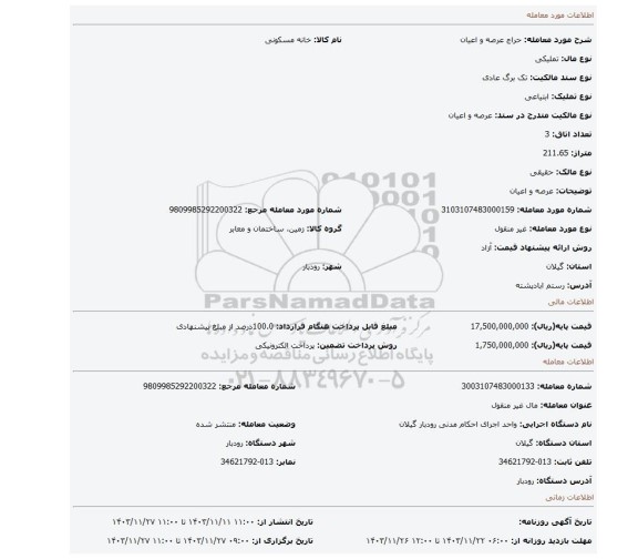 مزایده، عرصه و اعیان