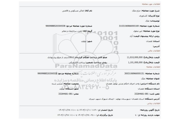 مزایده، ملک