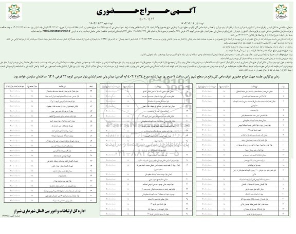 حراج حضوری بهره برداری از تعدادی غرف ماهی گلی واقع در سطح شهر - نوبت دوم