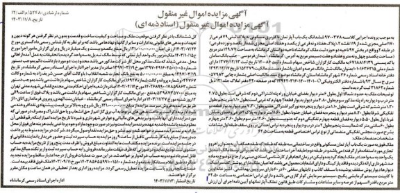 مزایده ششدانگ یک باب اپارتمان با کاربری مسکونی به پلاک ثبتی 79 فرعی از 170 اصلی مجزی شده از 119 نقشه