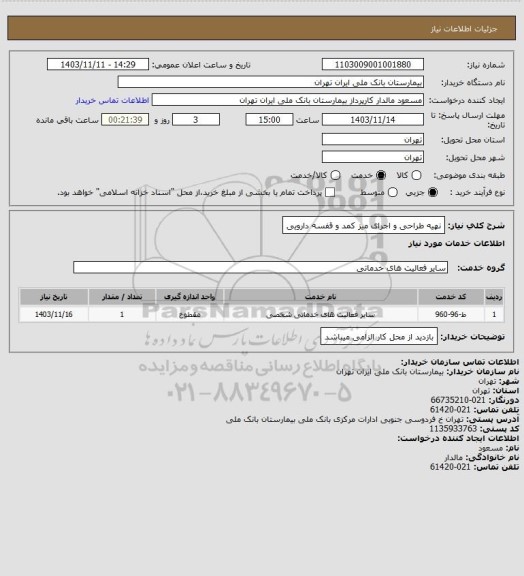 استعلام نهیه طراحی و اجرای میز کمد و قفسه دارویی