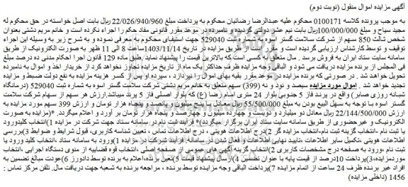 مزایده سیصد و نود و نه (399) سهم شرکت سلامت گستر اسوه