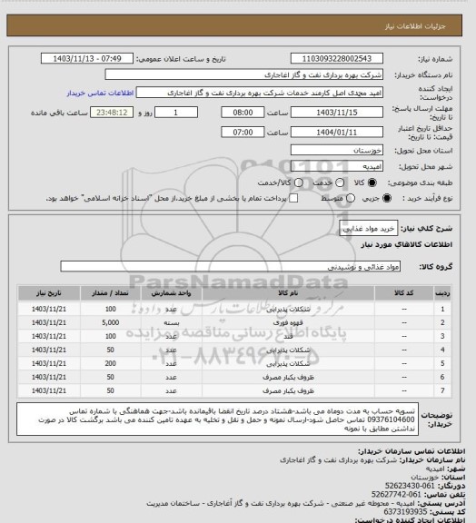 استعلام خرید مواد غذایی