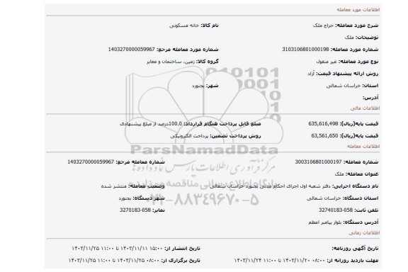 مزایده، ملک