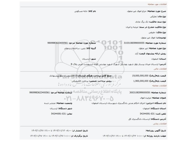 مزایده، اموال غیر منقول