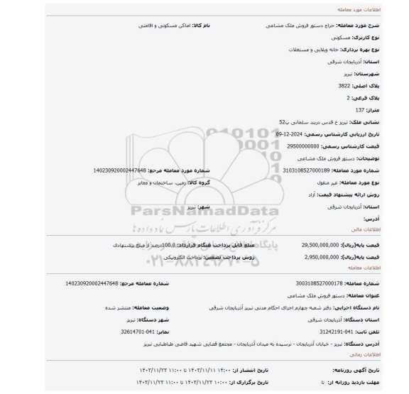 مزایده، دستور فروش ملک مشاعی