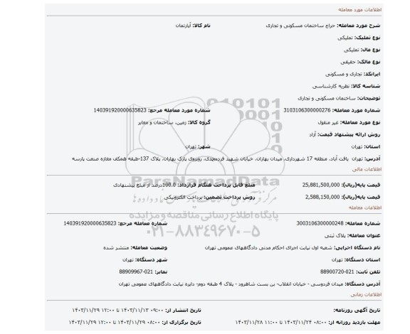 مزایده، ساختمان مسکونی و تجاری