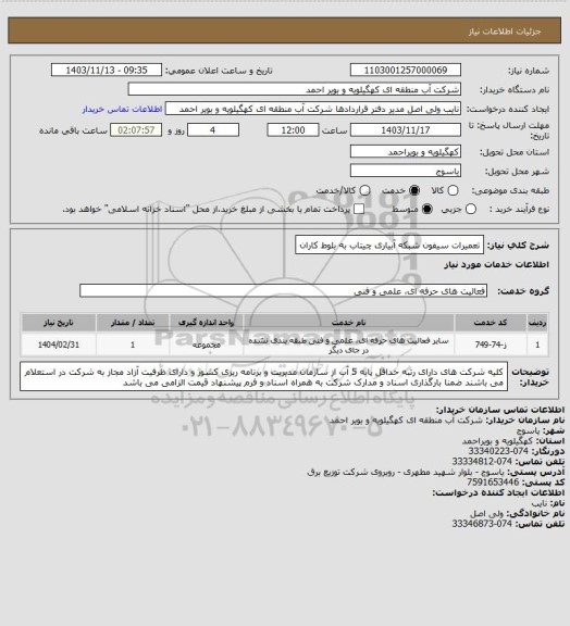 استعلام تعمیرات سیفون شبکه آبیاری چیتاب به بلوط کاران