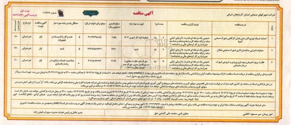 مناقصه احداث شبکه توزیع گازرسانی بخش کارگاهی ...