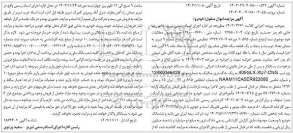 مزایده یک دستگاه خودروی سواری پژو به رنگ خاکستری متالیک 