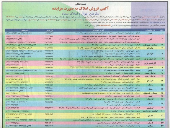مزایده یکصد و بیست و ششمین مزایده کتبی سراسری املاک و مستغلات 