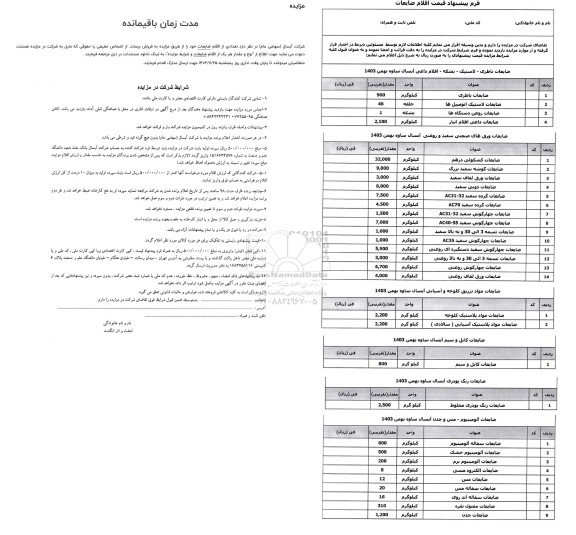 مزایده تعدادی از اقلام ضایعات
