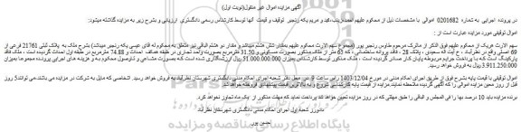 مزایده ملک به پلاک ثبتی 21761 فرعی از 69 اصلی